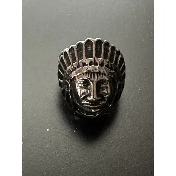 Mens Sterling Silver Native American Chief Head Ring Biker Style Size 13 - Picture 3 of 7